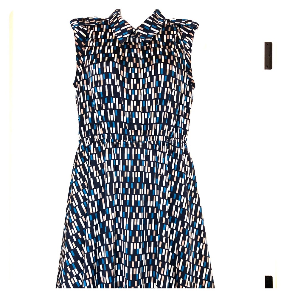 Elegant Teal And Navy A-Line Day Dress